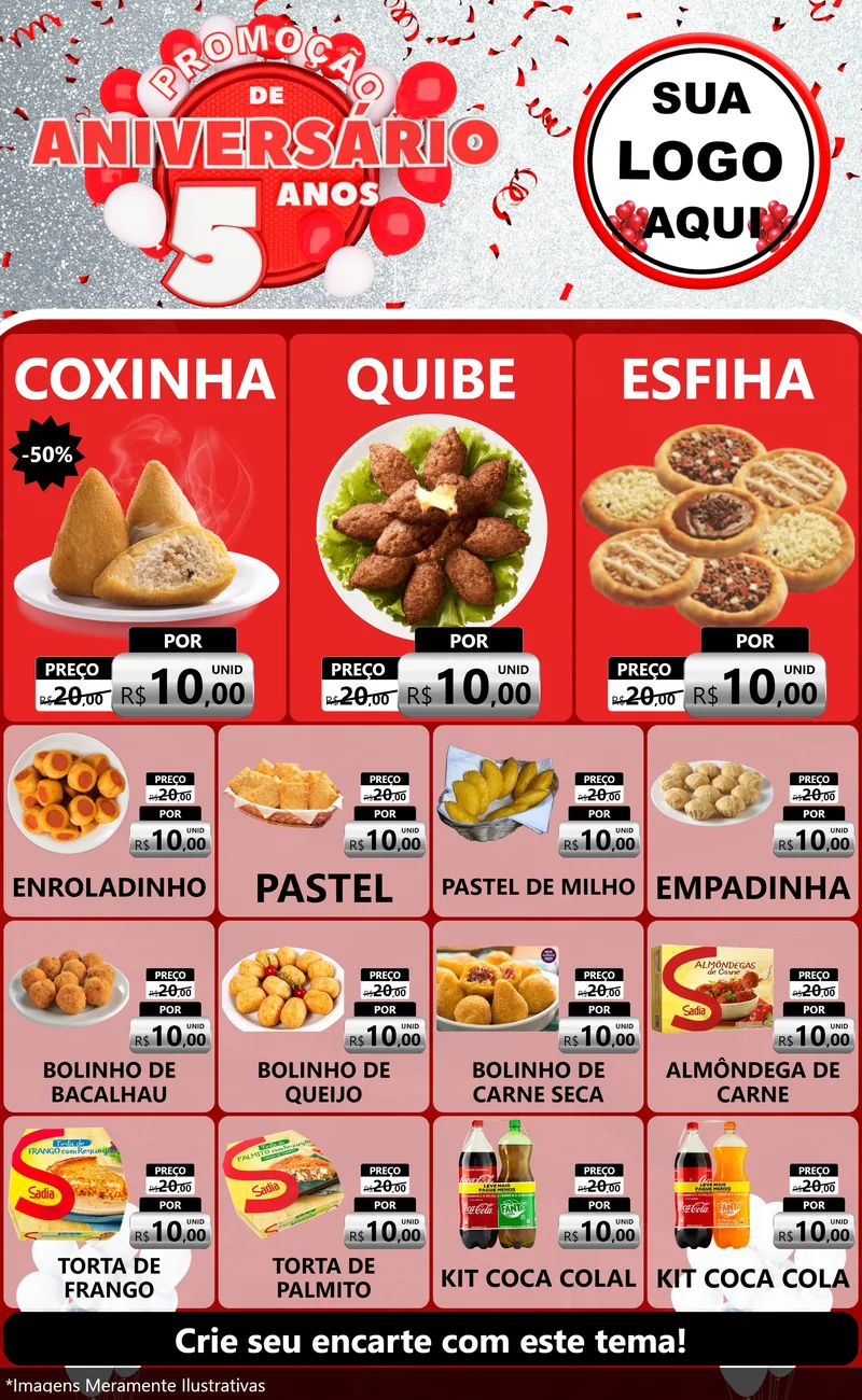 Modelo de Encarte para Encarte Grande com o tema Promoção de Aniversário - 5 Anos para Salgadaria