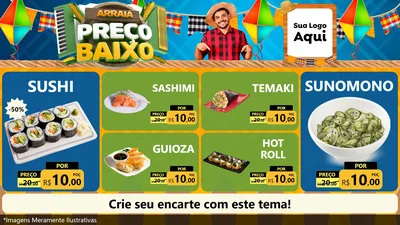 Modelo de TV para TV Horizontal com o tema Arraiá de Preço Baixo - Junina para Comida japonesa