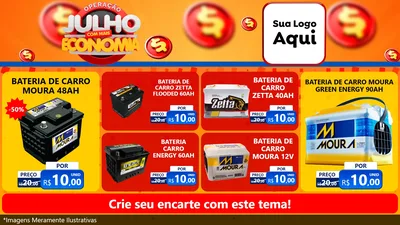 Modelo de TV para TV Horizontal com o tema Operação Julho Com Mais Economia para Baterias Elétricas