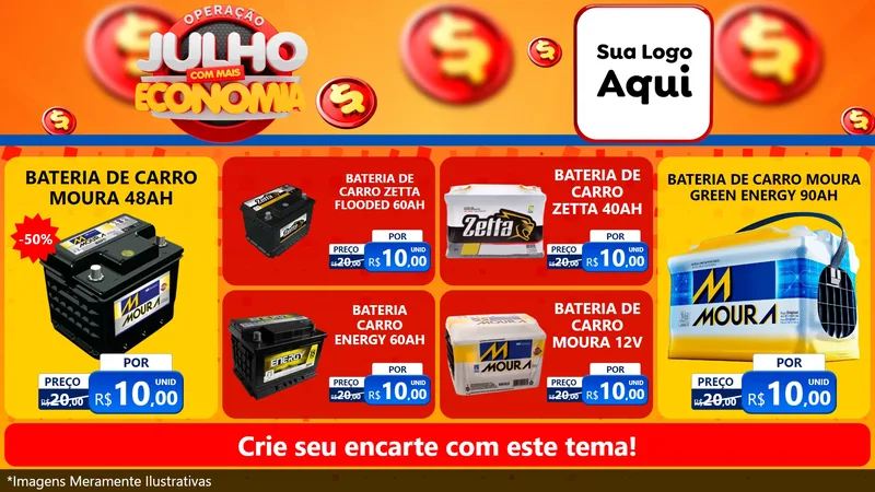 Modelo de TV para TV Horizontal com o tema Operação Julho Com Mais Economia para Baterias Elétricas