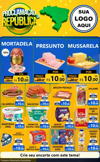 Modelo de Encarte para Encarte Grande com o tema Proclamação da República para Frios e Laticínios