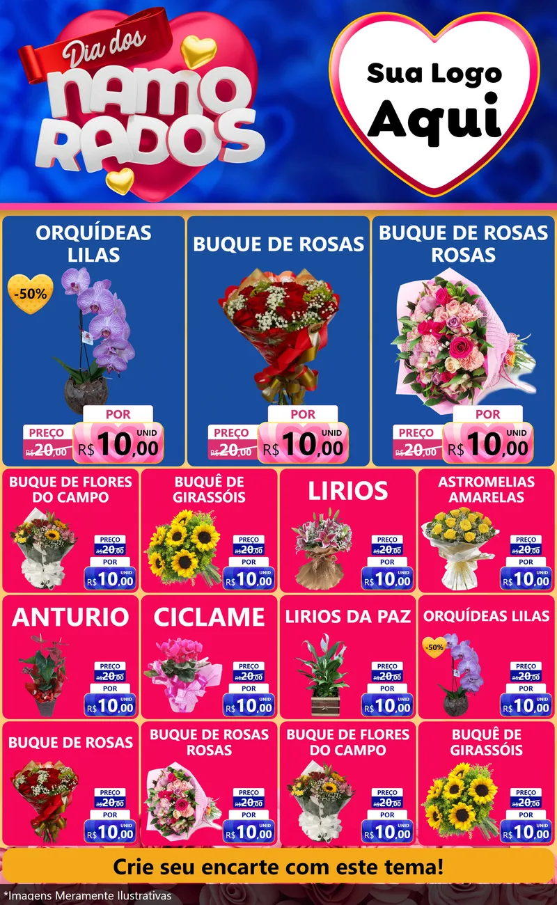 Modelo de Encarte para Encarte Grande com o tema Dia dos namorados para Floricultura e jardim