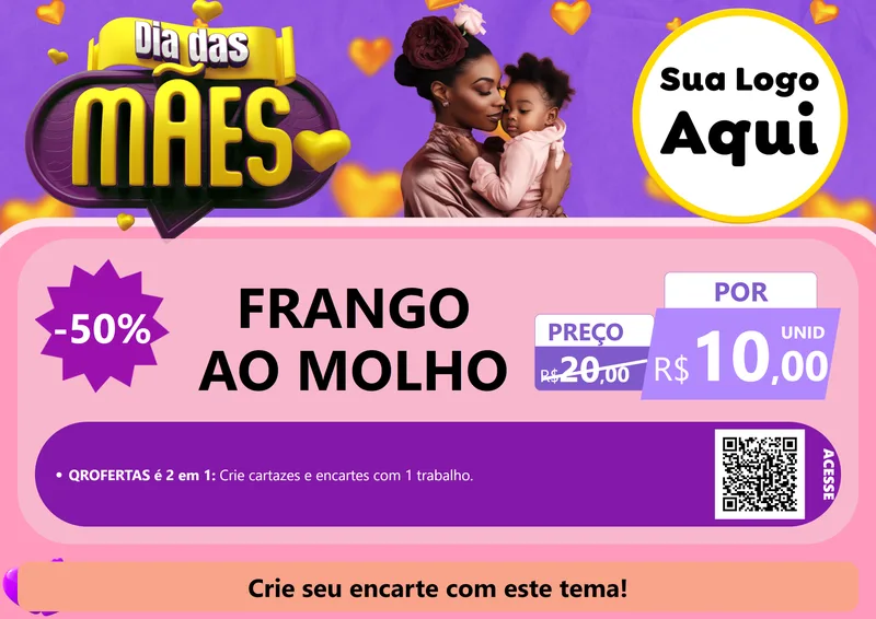 Modelo de Cartaz para Cartaz A4 Horizontal com o tema Dia das Mães para Restaurante