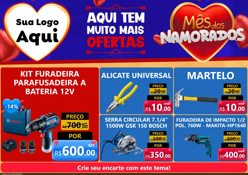 Modelo de Encarte para Encarte A4 Horizontal com o tema Mês dos Namorados para Maquinas e Ferramentas
