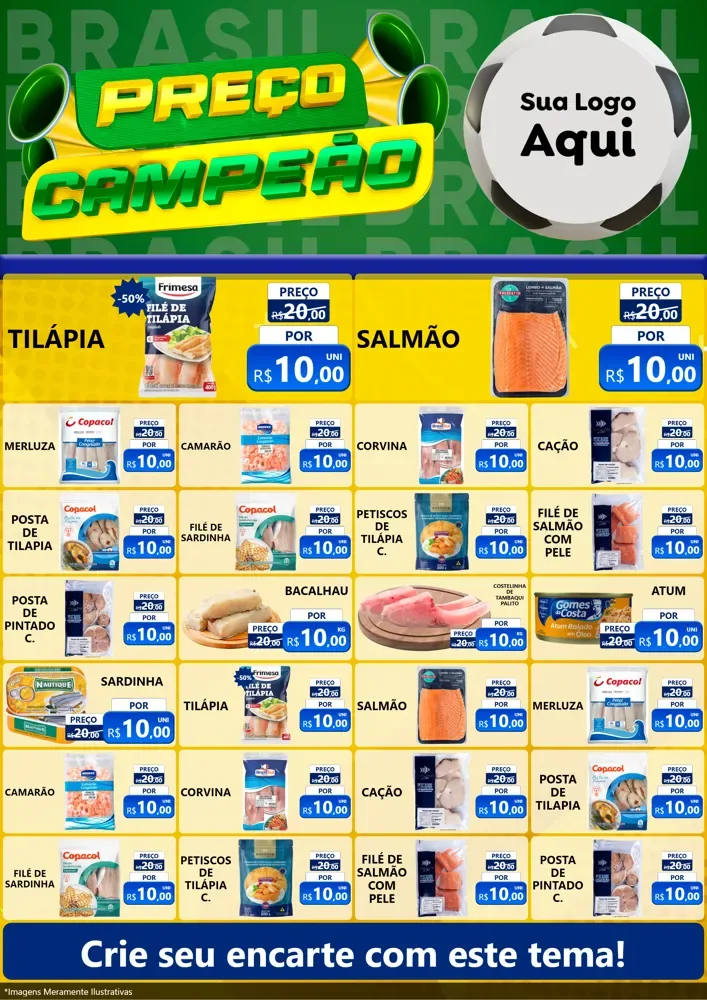 Modelo de Encarte para Encarte A4 Vertical com o tema Preço Campeão - Copa para Peixaria
