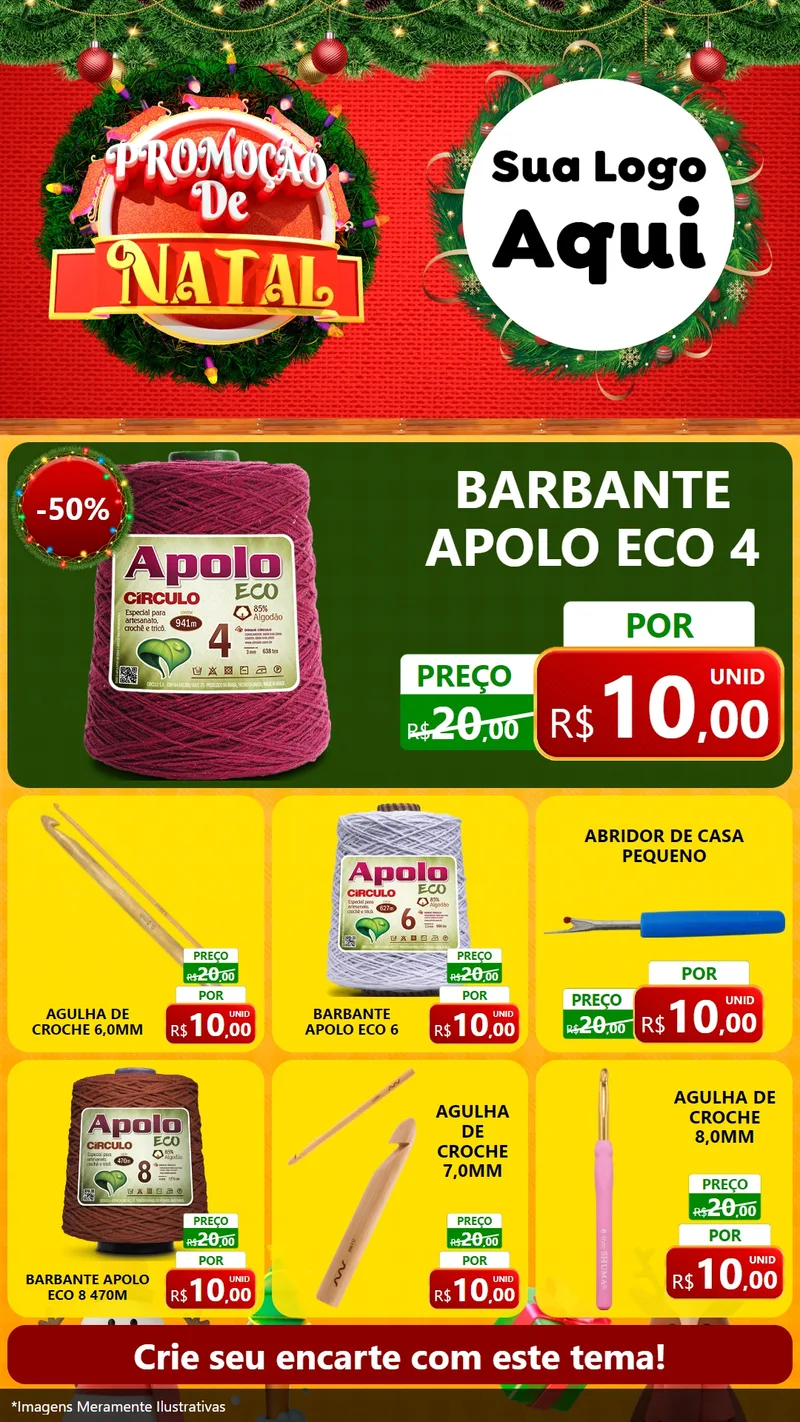 Modelo de Rede Social para Stories com o tema Promoção de Natal para Armarinho e Aviamentos