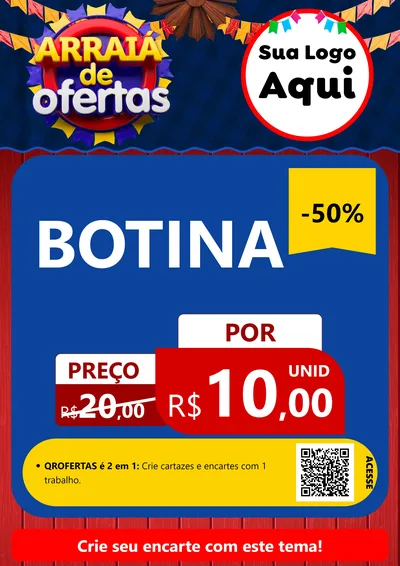 Modelo de Cartaz para Cartaz A4 Vertical com o tema Arraiá de Ofertas para Agropecuária