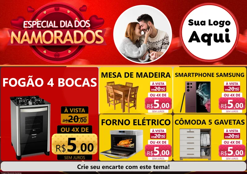 Modelo de Encarte para Encarte A4 Horizontal com o tema Especial Dia Dos Namorados para Móveis e Eletro
