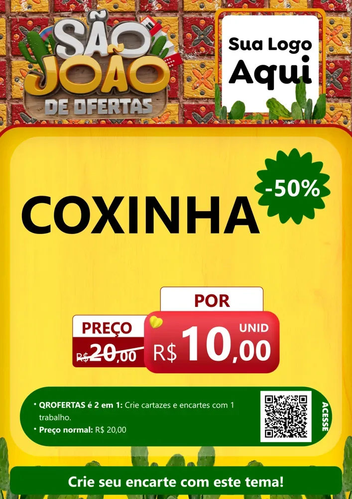 Modelo de Cartaz para Cartaz A4 Vertical com o tema São João de Muitas Ofertas - Junina para Salgadaria