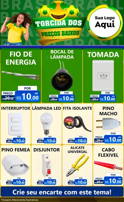 Modelo de Encarte para Encarte Grande com o tema Torcida dos Preços Baixos - Copa para Materiais Elétricos