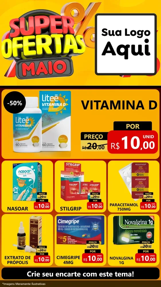 Modelo de Rede Social para Stories com o tema Super Ofertas Maio para Farmácia