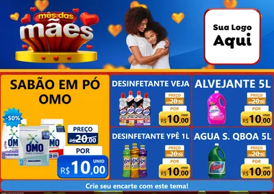 Modelo de Encarte para Encarte A4 Horizontal com o tema Mês das Mães para Produtos de Limpeza