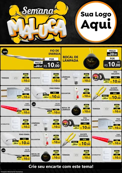 Modelo de Encarte para Encarte A4 Vertical com o tema Semana Maluca para Materiais Elétricos