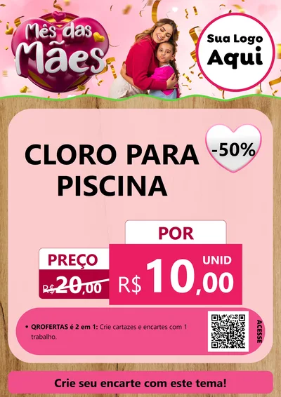Modelo de Cartaz para Cartaz A4 Vertical com o tema Mês das Mães para Produtos para Piscina