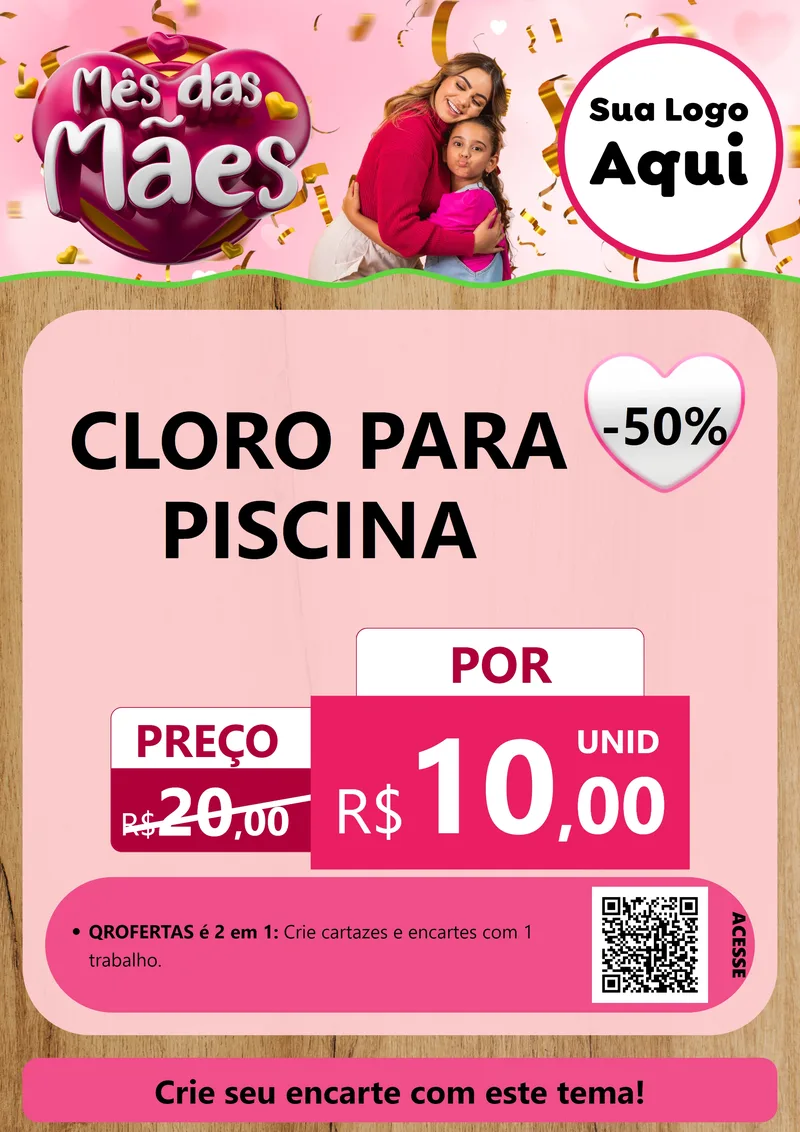 Modelo de Cartaz para Cartaz A4 Vertical com o tema Mês das Mães para Produtos para Piscina