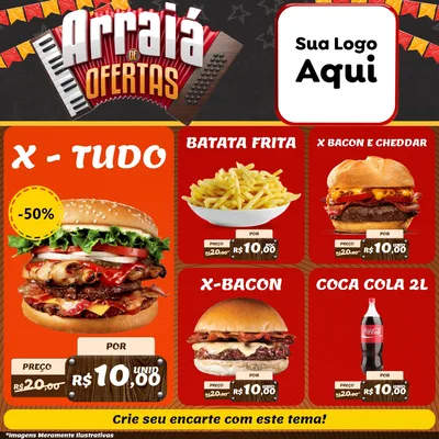 Modelo de Rede Social para Feed Facebook com o tema Arraiá de Ofertas - Junina para Hamburgueria
