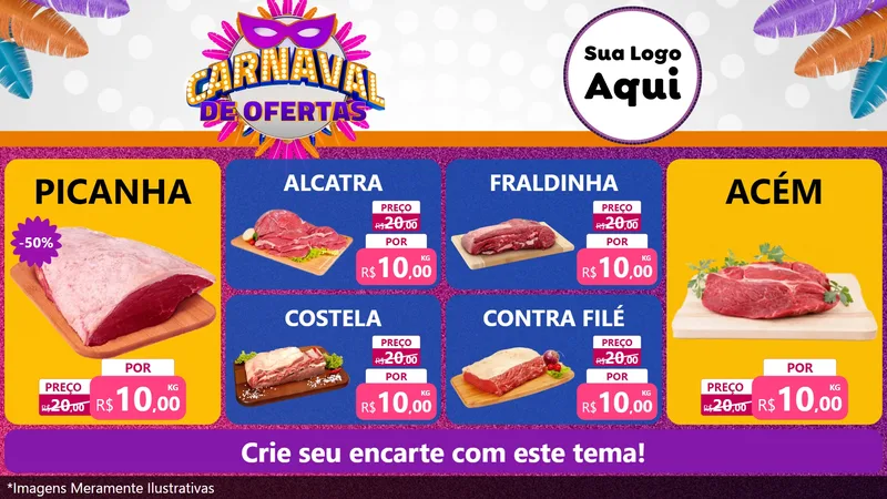 Modelo de TV para TV Horizontal com o tema Carnaval de Ofertas para Açougue