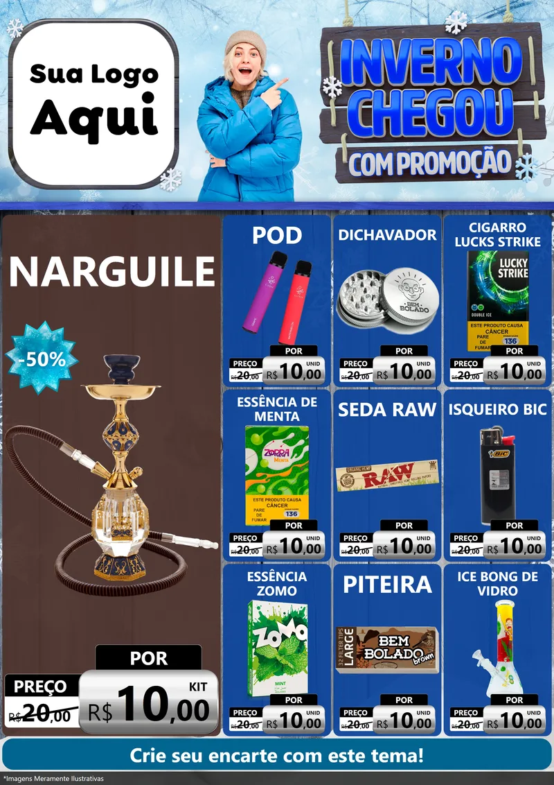 Modelo de Encarte para Encarte A4 Vertical com o tema Inverno Chegou Com Promoção para Tabacaria