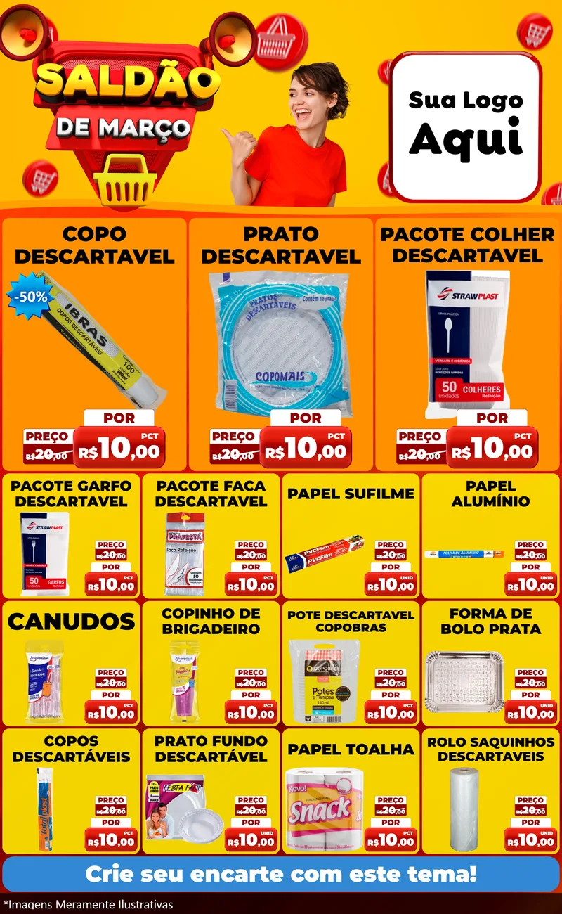 Modelo de Encarte para Encarte Grande com o tema Saldão de Março para Embalagens