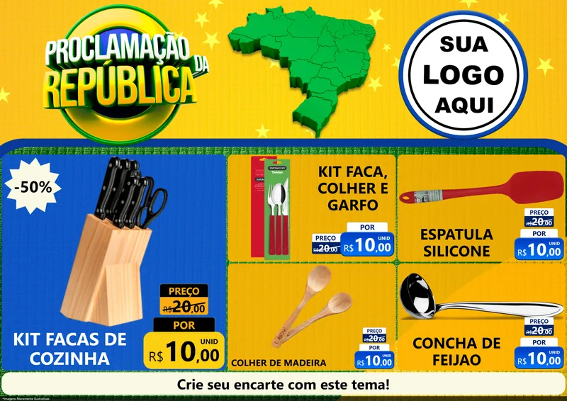 Modelo de Encarte para Encarte A4 Horizontal com o tema Proclamação da República para Utilidades Domésticas
