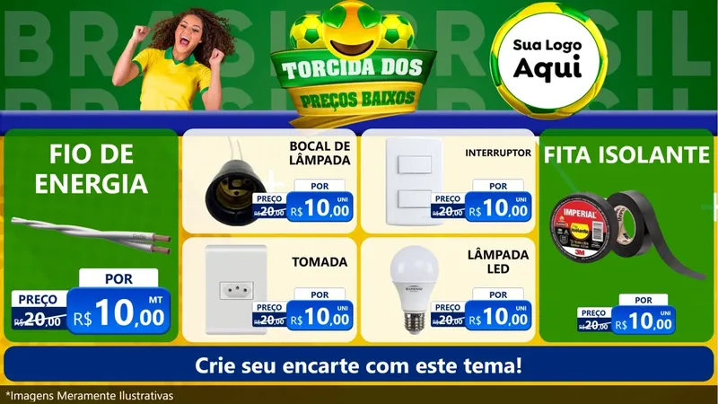 Modelo de TV para TV Horizontal com o tema Torcida dos Preços Baixos - Copa para Materiais Elétricos