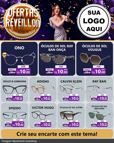 Modelo de Rede Social para Feed Instagram com o tema Ofertas de Réveillon para Óticas