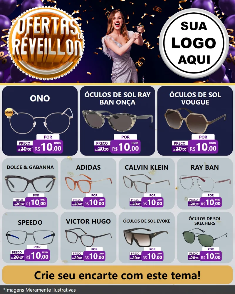 Modelo de Rede Social para Feed Instagram com o tema Ofertas de Réveillon para Óticas