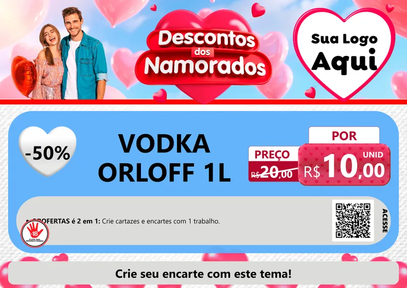 Modelo de Cartaz para Cartaz A4 Horizontal com o tema Descontos dos Namorados para Distribuidora de bebidas