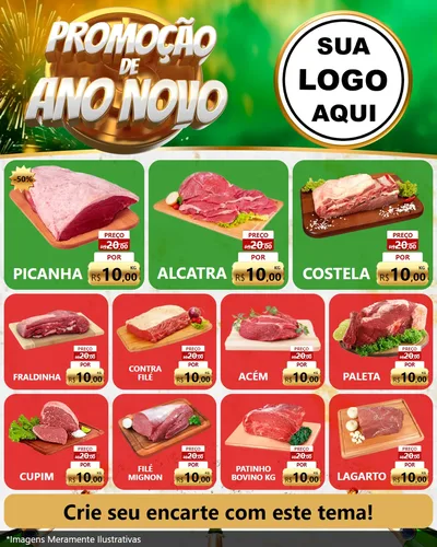 Modelo de Rede Social para Feed Instagram com o tema Promoção de Ano Novo para Açougue