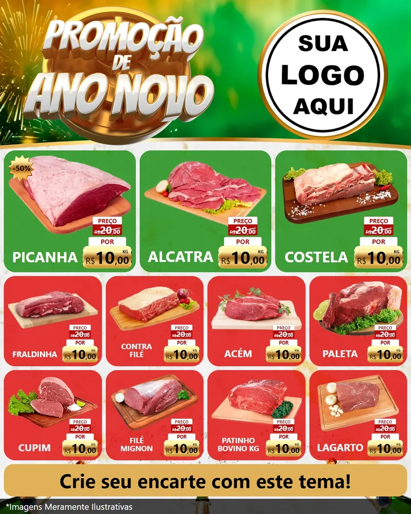 Modelo de Rede Social para Feed Instagram com o tema Promoção de Ano Novo para Açougue