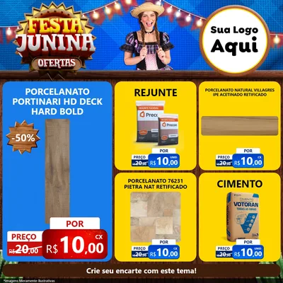 Modelo de Rede Social para Feed Facebook com o tema Festa Junina Ofertas para Pisos e revestimentos