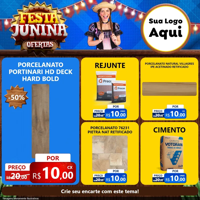 Modelo de Rede Social para Feed Facebook com o tema Festa Junina Ofertas para Pisos e revestimentos