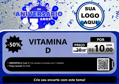 Modelo de Cartaz para Cartaz A4 Horizontal com o tema Promoção de Aniversário - 3 Anos para Farmácia