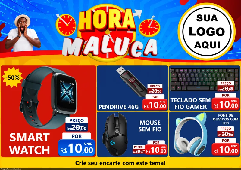 Modelo de Encarte para Encarte A4 Horizontal com o tema Hora Maluca para Informática