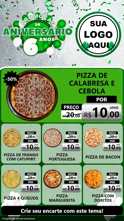 Modelo de Rede Social para Stories com o tema Promoção de Aniversário - 6 Anos para Pizzaria