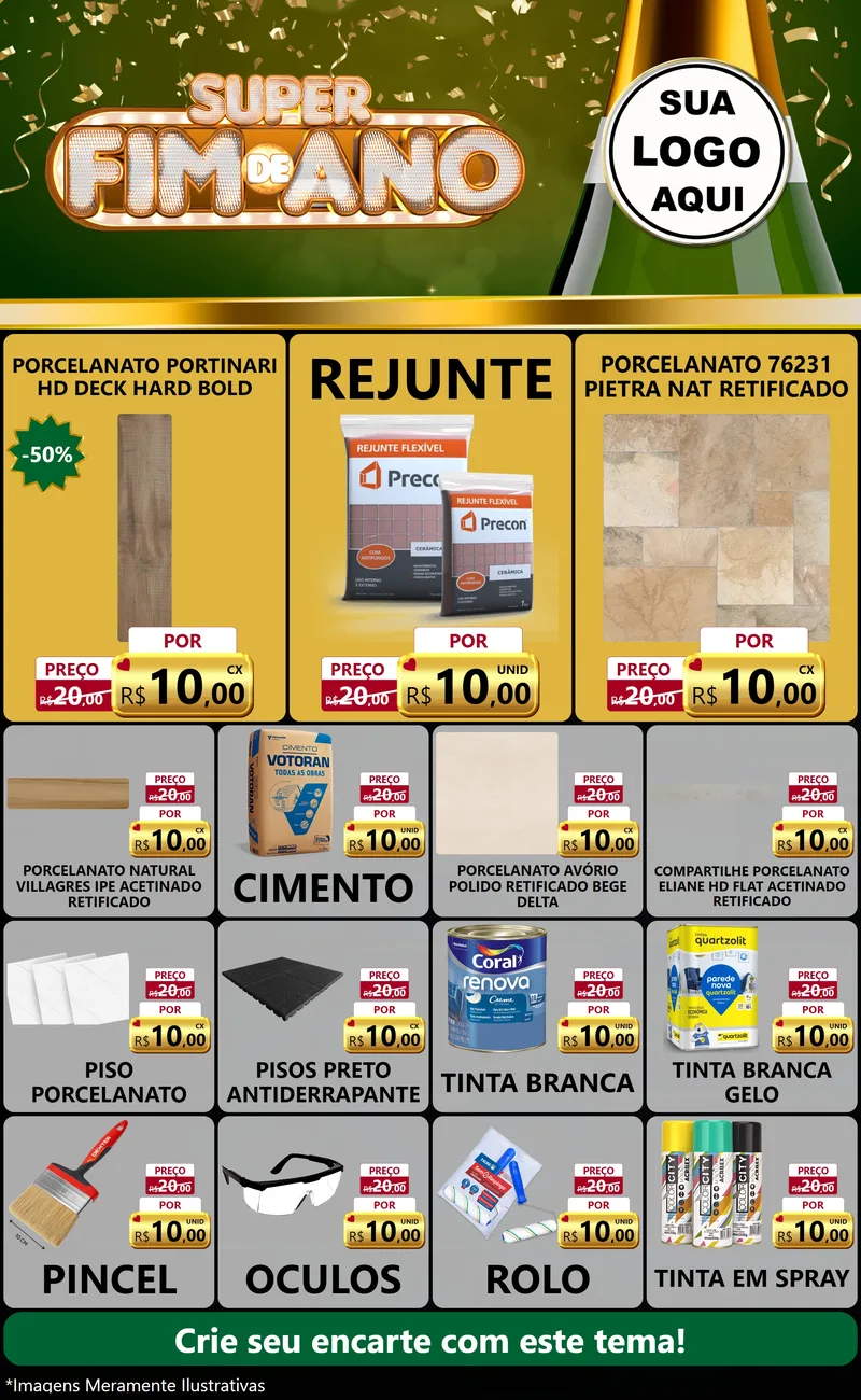 Modelo de Encarte para Encarte Grande com o tema Super Fim de Ano para Pisos e revestimentos