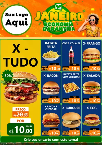 Modelo de Encarte para Encarte A4 Vertical com o tema Janeiro - Economia Garantida para Hamburgueria