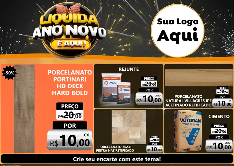 Modelo de Encarte para Encarte A4 Horizontal com o tema Liquida Ano Novo É Aqui! para Pisos e revestimentos
