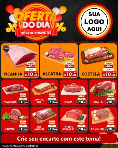 Modelo de Rede Social para Feed Instagram com o tema Oferta do Dia - Só hoje, Aproveite! para Açougue