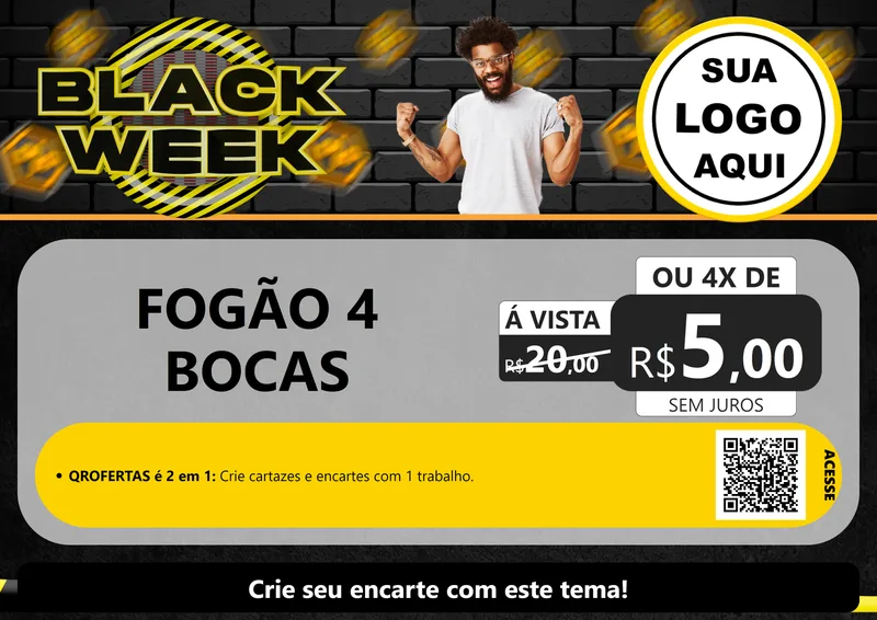 Modelo de Cartaz para Cartaz A4 Horizontal com o tema Black Week para Móveis e Eletro