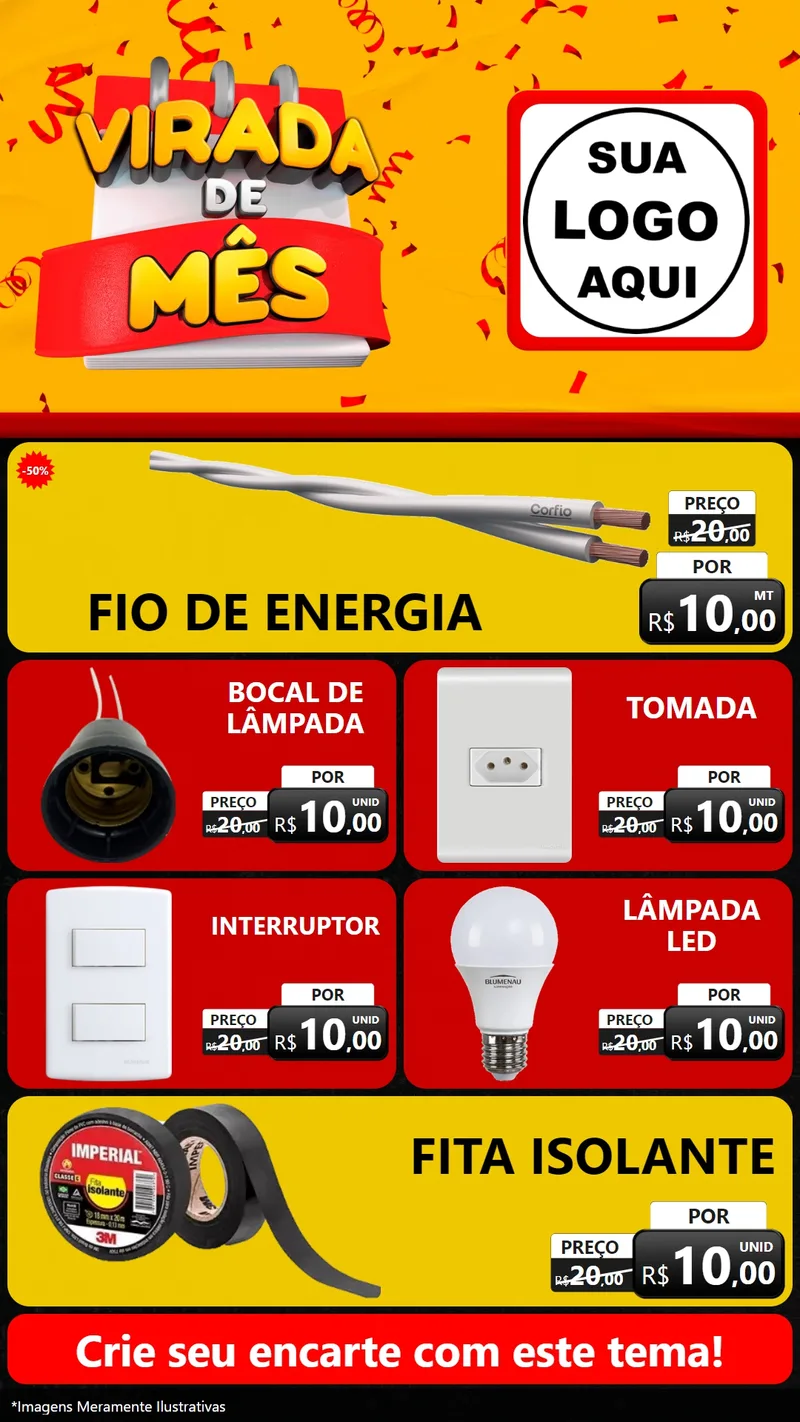 Modelo de TV para TV Vertical com o tema Virada de Mês para Materiais Elétricos