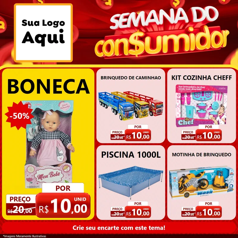 Modelo de Rede Social para Feed Facebook com o tema Semana do Consumidor para Brinquedos