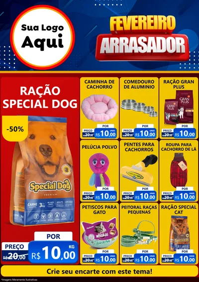 Modelo de Encarte para Encarte A4 Vertical com o tema Fevereiro Arrasador para Pet Shop