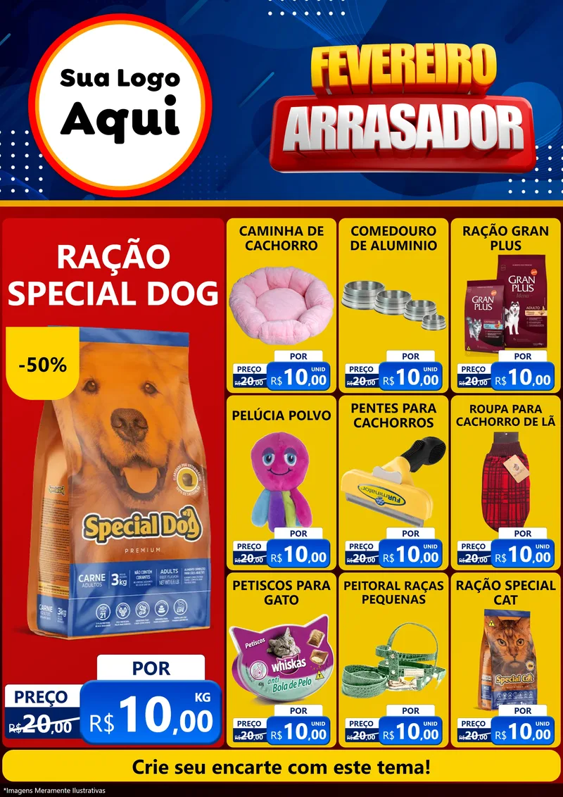 Modelo de Encarte para Encarte A4 Vertical com o tema Fevereiro Arrasador para Pet Shop