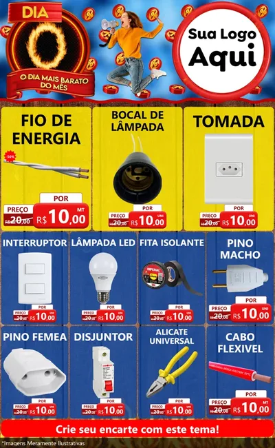 Modelo de Encarte para Encarte Grande com o tema Dia O - O Dia Mais Barato Do Mês para Materiais Elétricos