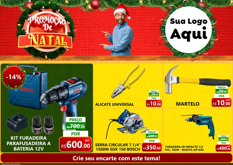 Modelo de Encarte para Encarte A4 Horizontal com o tema Promoção de Natal para Maquinas e Ferramentas