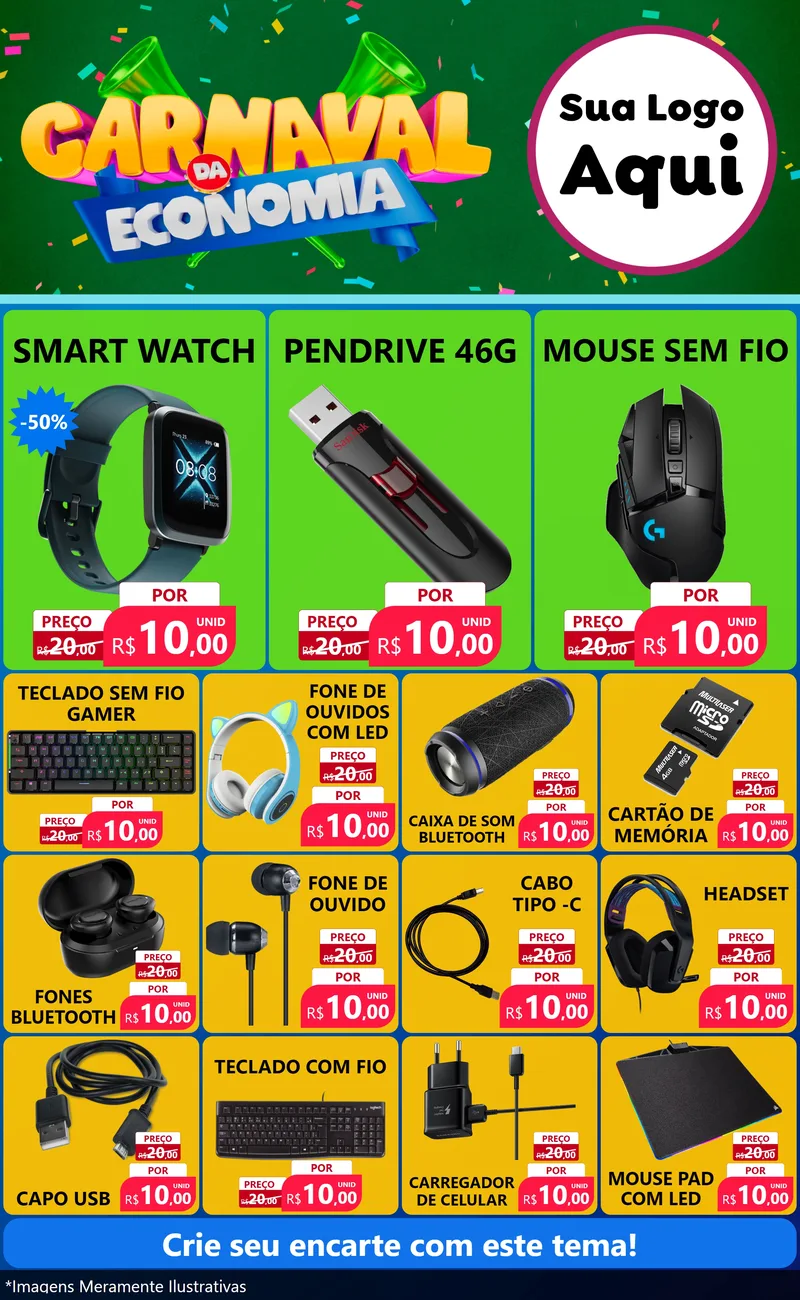 Modelo de Encarte para Encarte Grande com o tema Carnaval da Economia para Informática