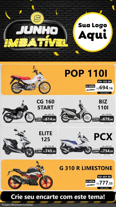 Modelo de TV para TV Vertical com o tema Junho Imbatível para Concessionaria de Motos