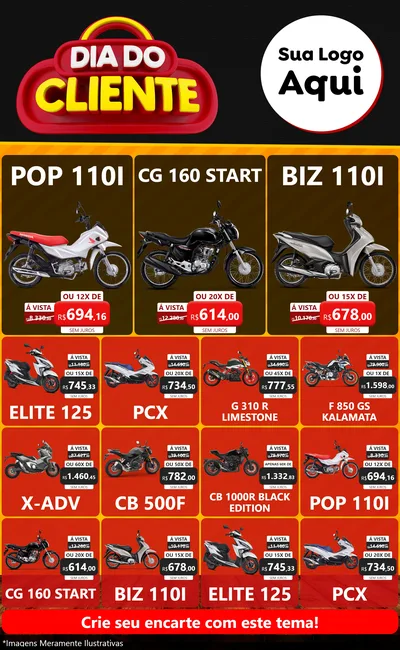 Modelo de Encarte para Encarte Grande com o tema Dia do Cliente para Concessionaria de Motos