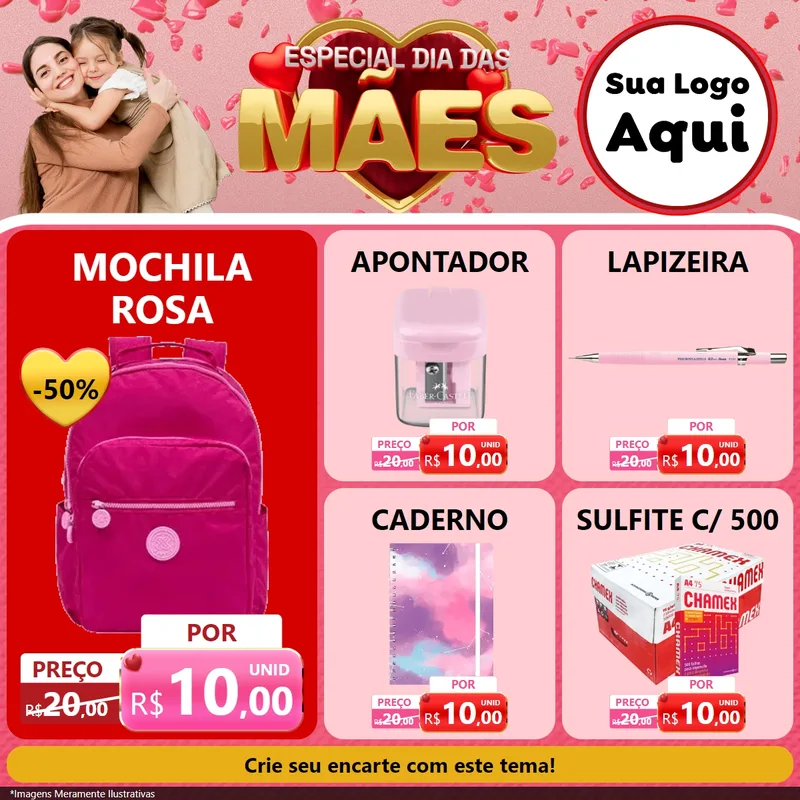 Modelo de Rede Social para Feed Facebook com o tema Especial Dia Das Mães para Papelaria